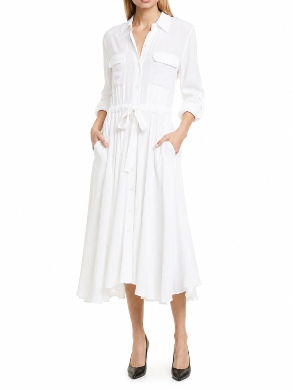 EQUIPMENT FEMME 100% LINEN WHITE MIDI MAXI SHIRT DRESS SIZE 10